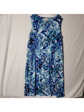 Norm Thompson Midi Dress Womens Plus Size 1X  Sleeveless Blue White Floral Y2K